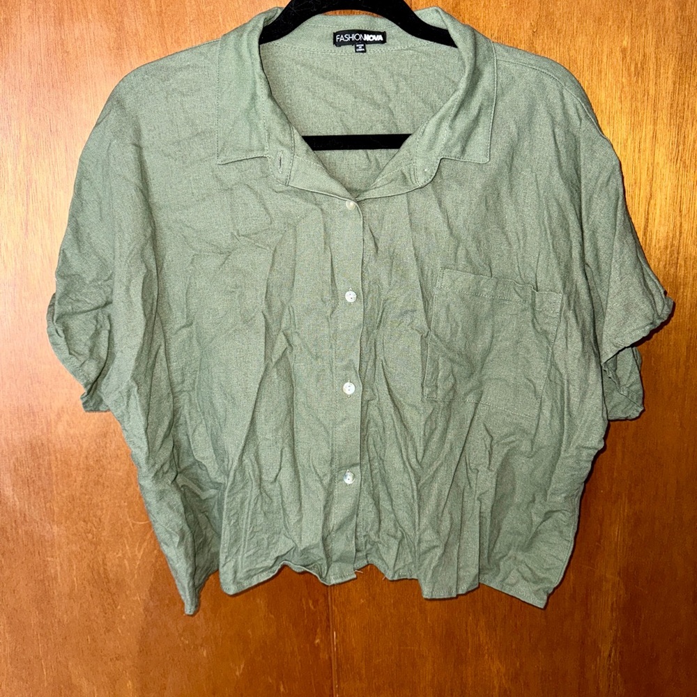 Fashion Nova Green Button Down Women's Top